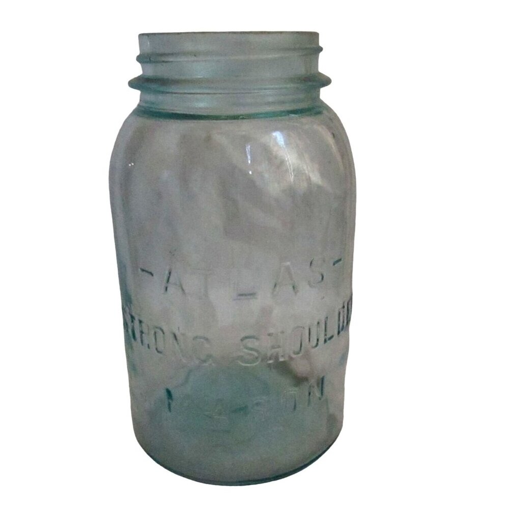 Vintage 7" Atlas Strong Shoulder Blue Glass Mason Jar